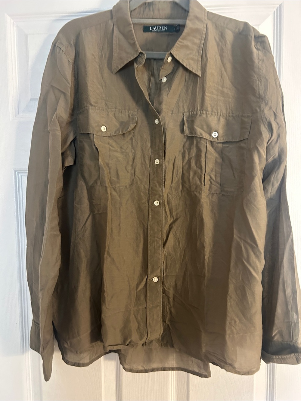 Lauren Ralph Lauren Women’s Olive-Green Lightweight Bottom Down Shirt